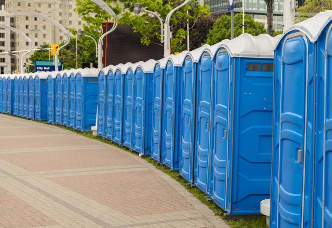 Seasonal porta potty units set up at a Carlisle, Pennsylvania venue