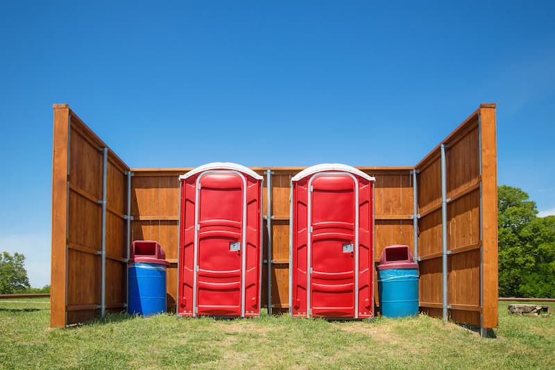 Short-term porta potty units staged for delivery in Carlisle, Pennsylvania